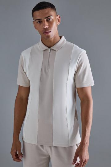 Slim Contrast Panel Interlock Polo stone