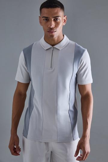 Slim Contrast Panel Interlock Polo light grey