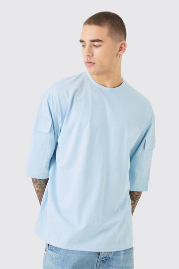 Blue Oversized Cargo Pocket Half Sleeve T-shirt