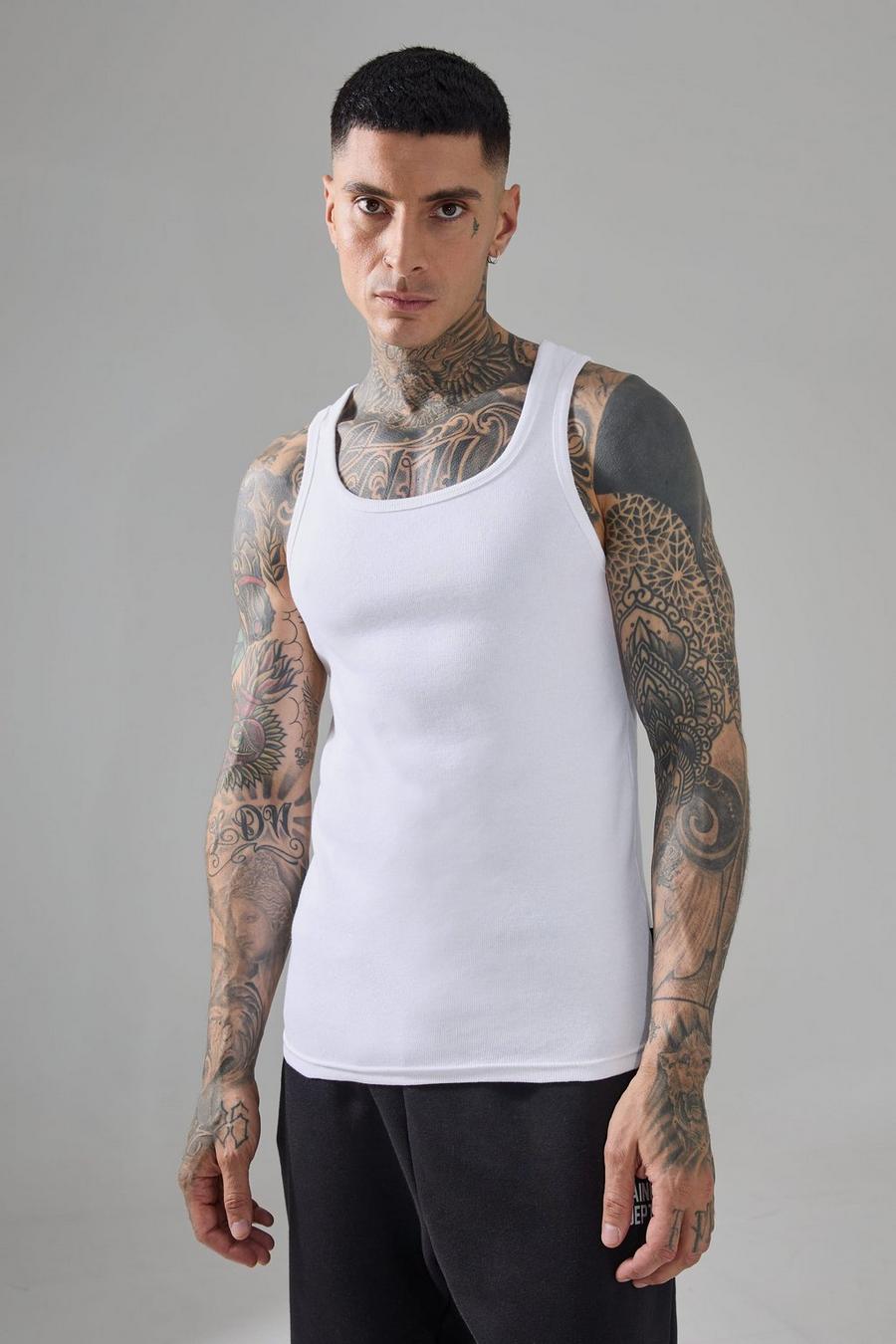 Tall geripptes Man Active Muscle-Fit Tanktop, White image number 1