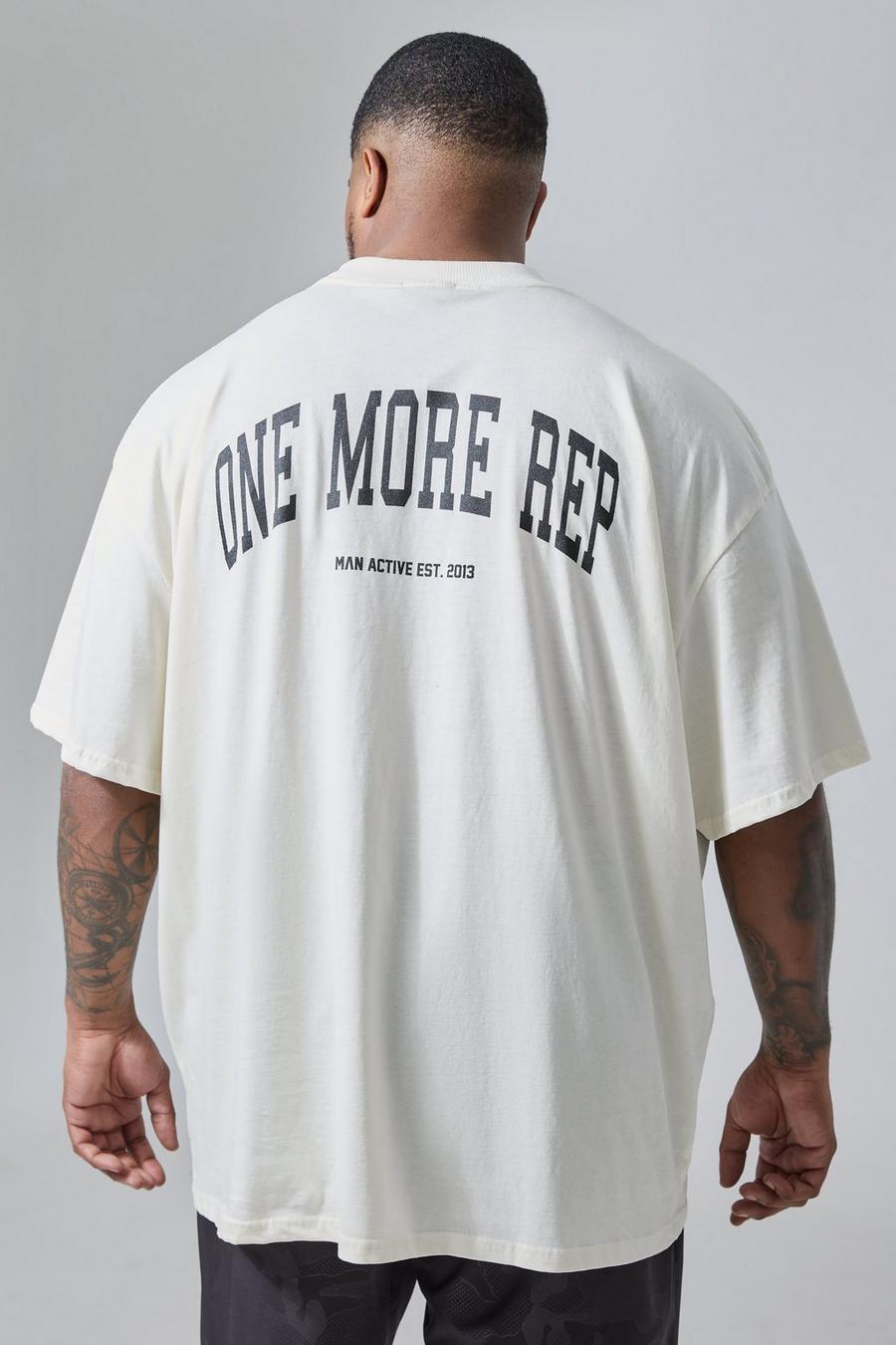 Camiseta Plus oversize MAN Active deportiva con estampado de representante, Ecru image number 1
