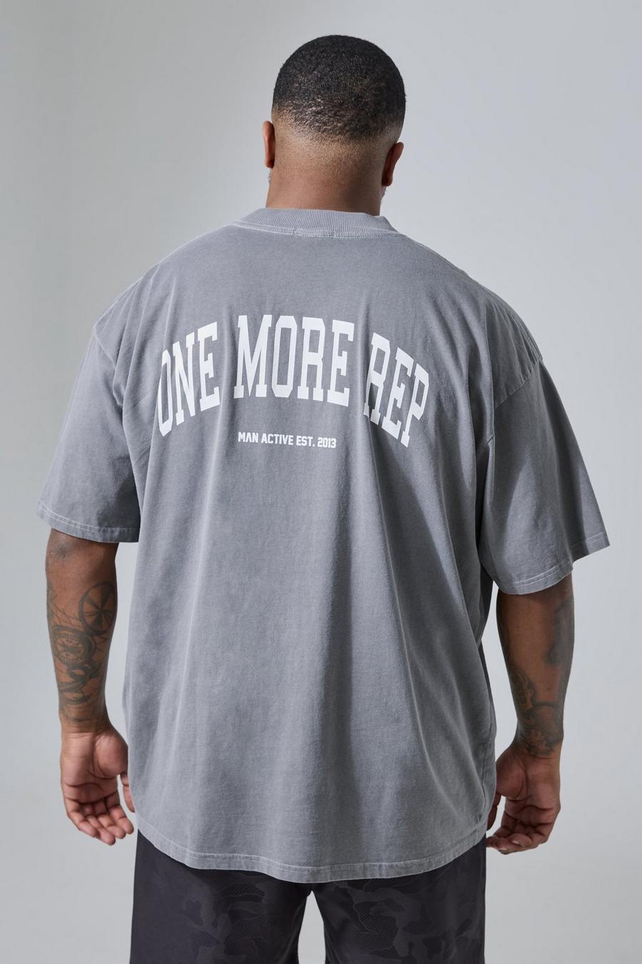 Charcoal Plus Man Active Gym Oversized Overdyed Rep T-shirt