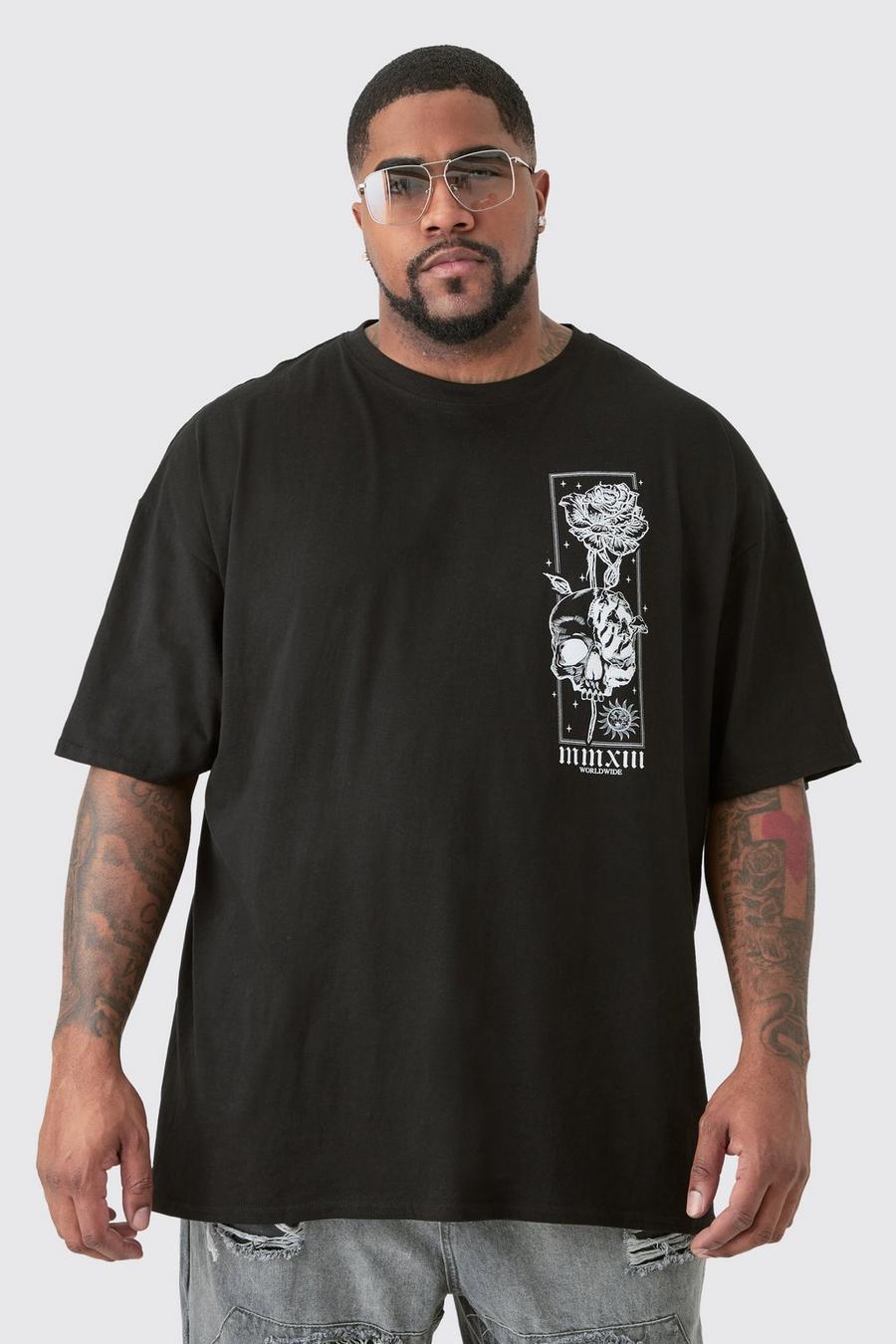 T-shirt Plus Size oversize con grafica a fiori, Black image number 1