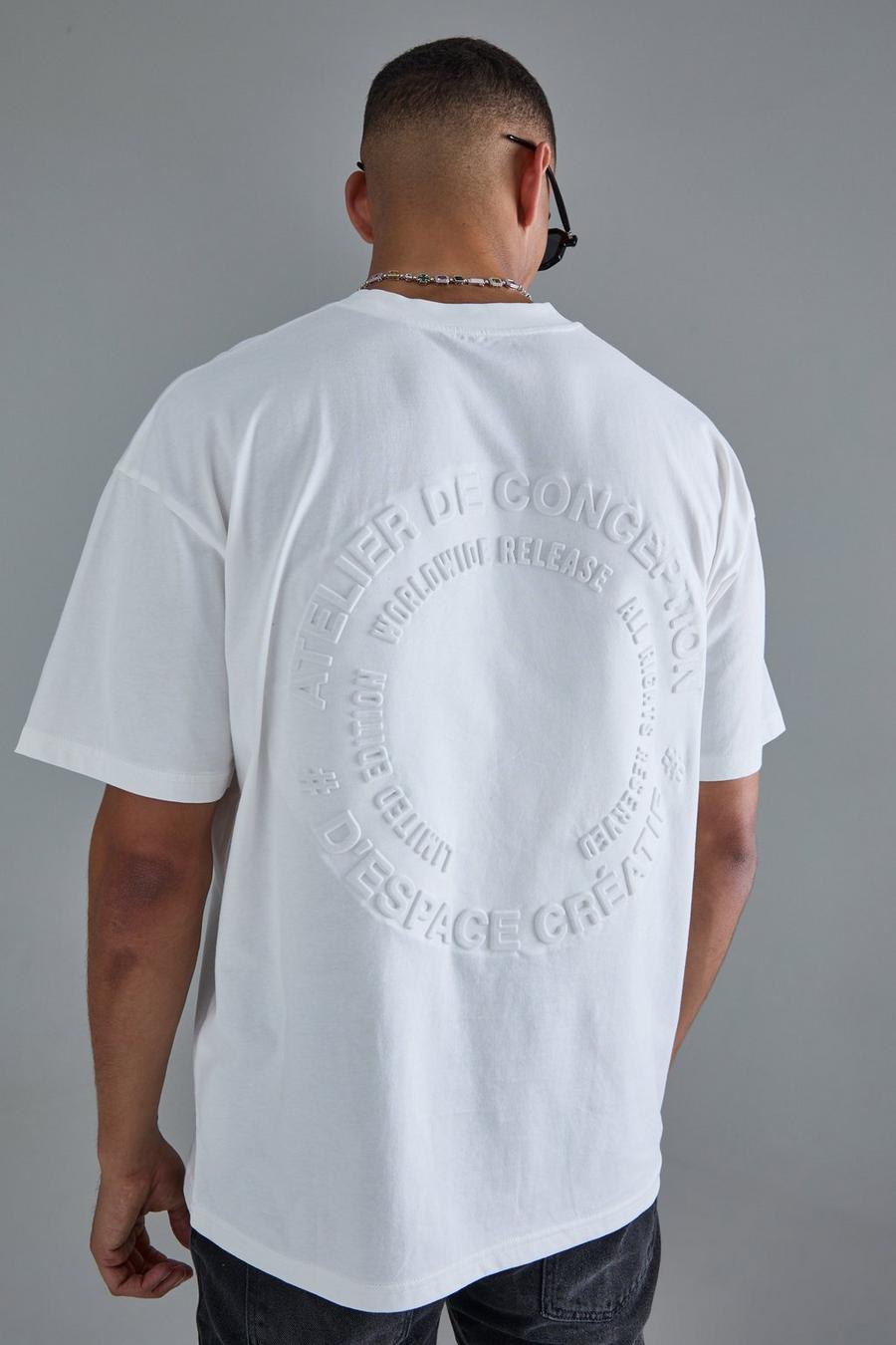 Camiseta oversize con cuello extendido y círculo en relieve, Ecru
