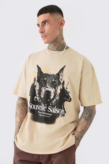 Tall Dobermann Printed Graphic Oversized T-shirt bone