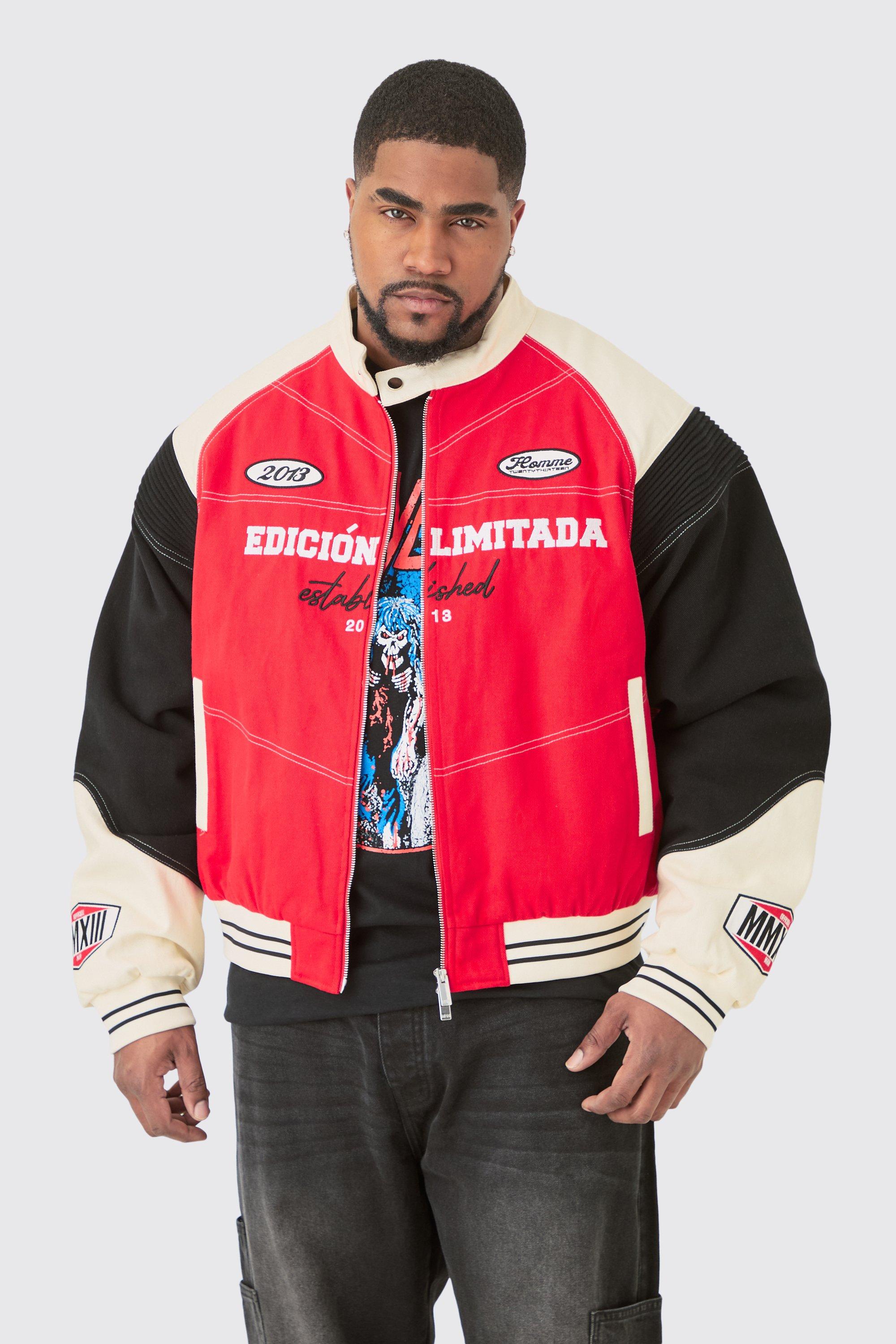 Plus Boxy Twill Biker Panel Moto Jacket boohoo DK