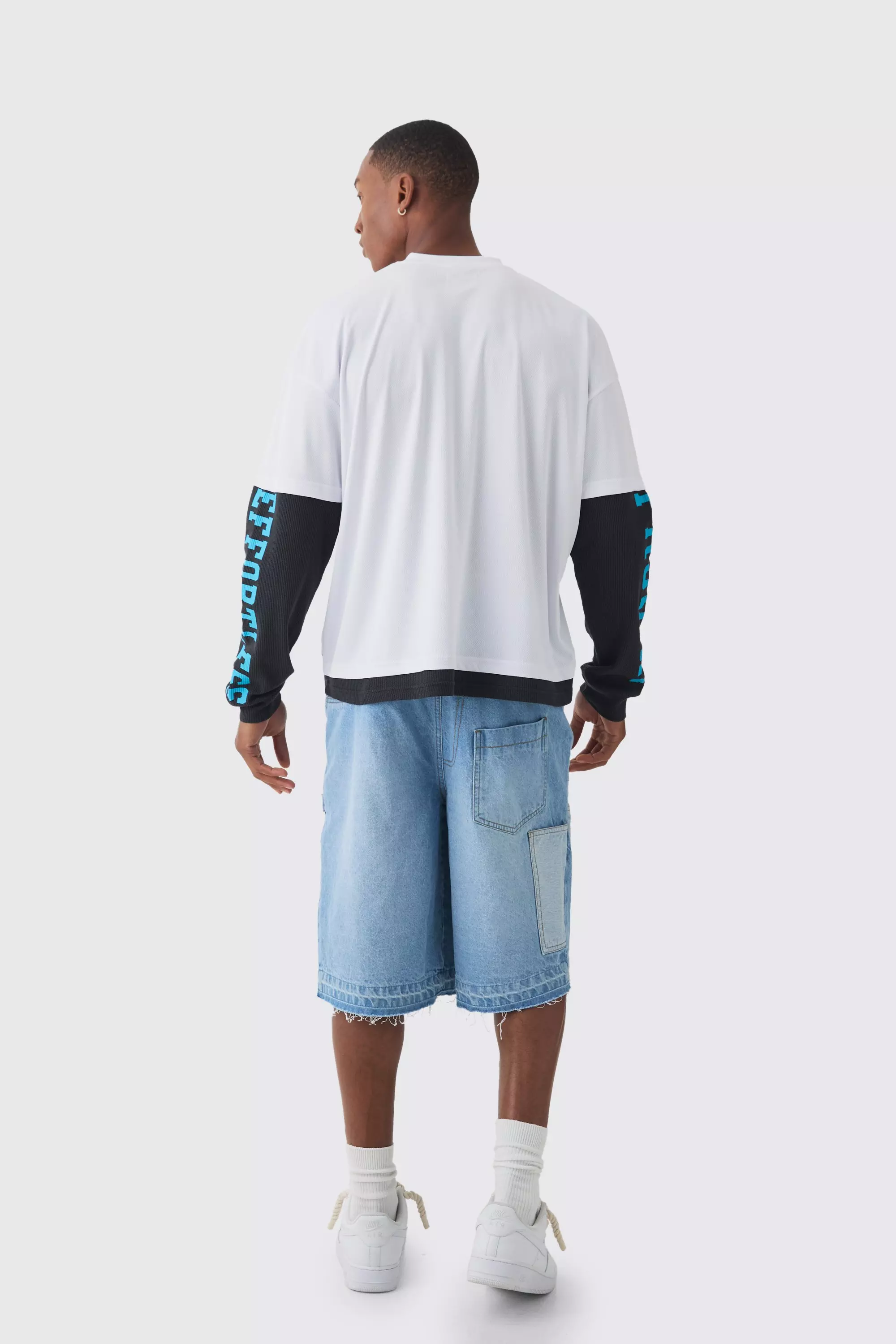 Oversized Boxy Mesh Faux Layer Waffle T-shirt