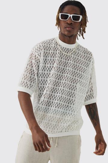 Cream White Tall Crochet 1/2 Sleeve T-shirt