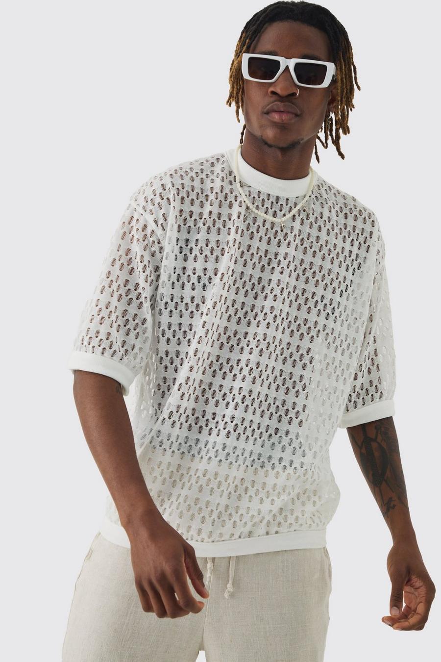 Cream Tall Crochet 1/2 Sleeve T-shirt