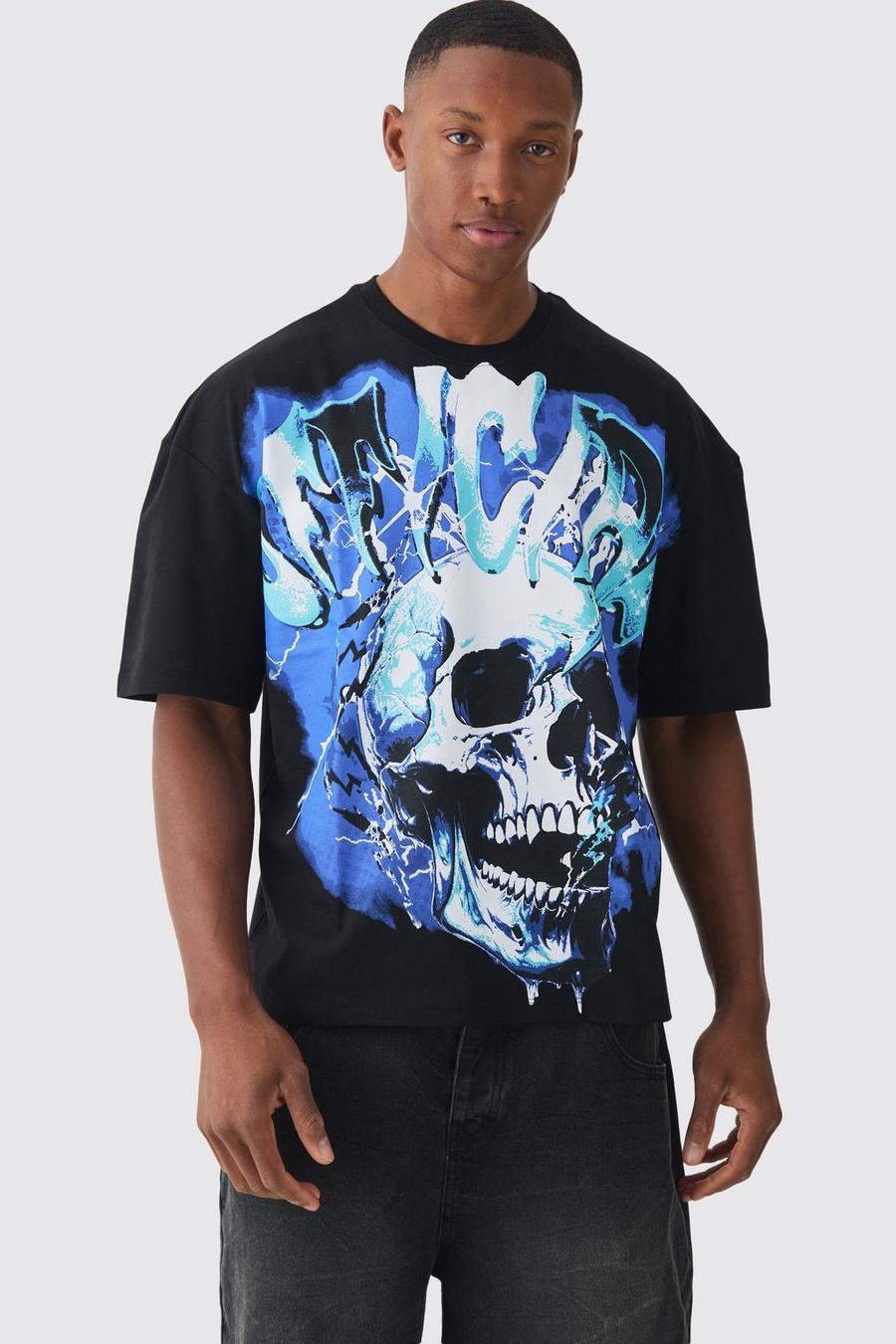 Black Oversized Boxy Official Skull Graphic T-shirt image number 1
