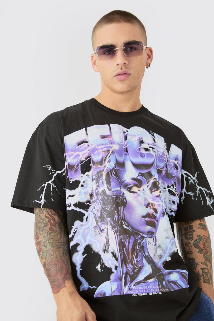 Black Oversized Official Large Graphic T-shirt image number 1