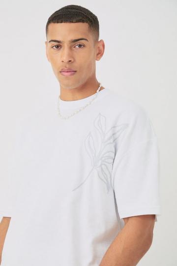 Oversized Embroidered Floral Line Slub T-shirt white