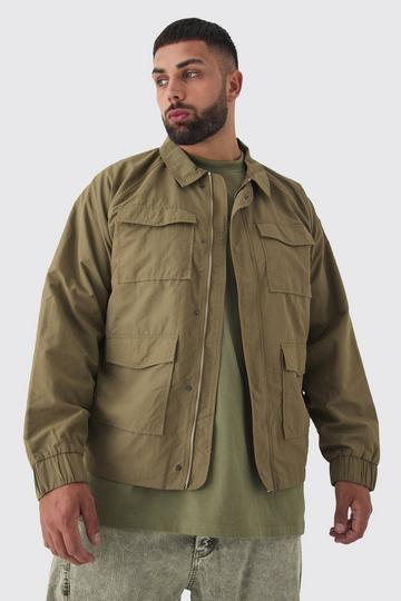 Plus Lichte Field Jacket Met Rits khaki