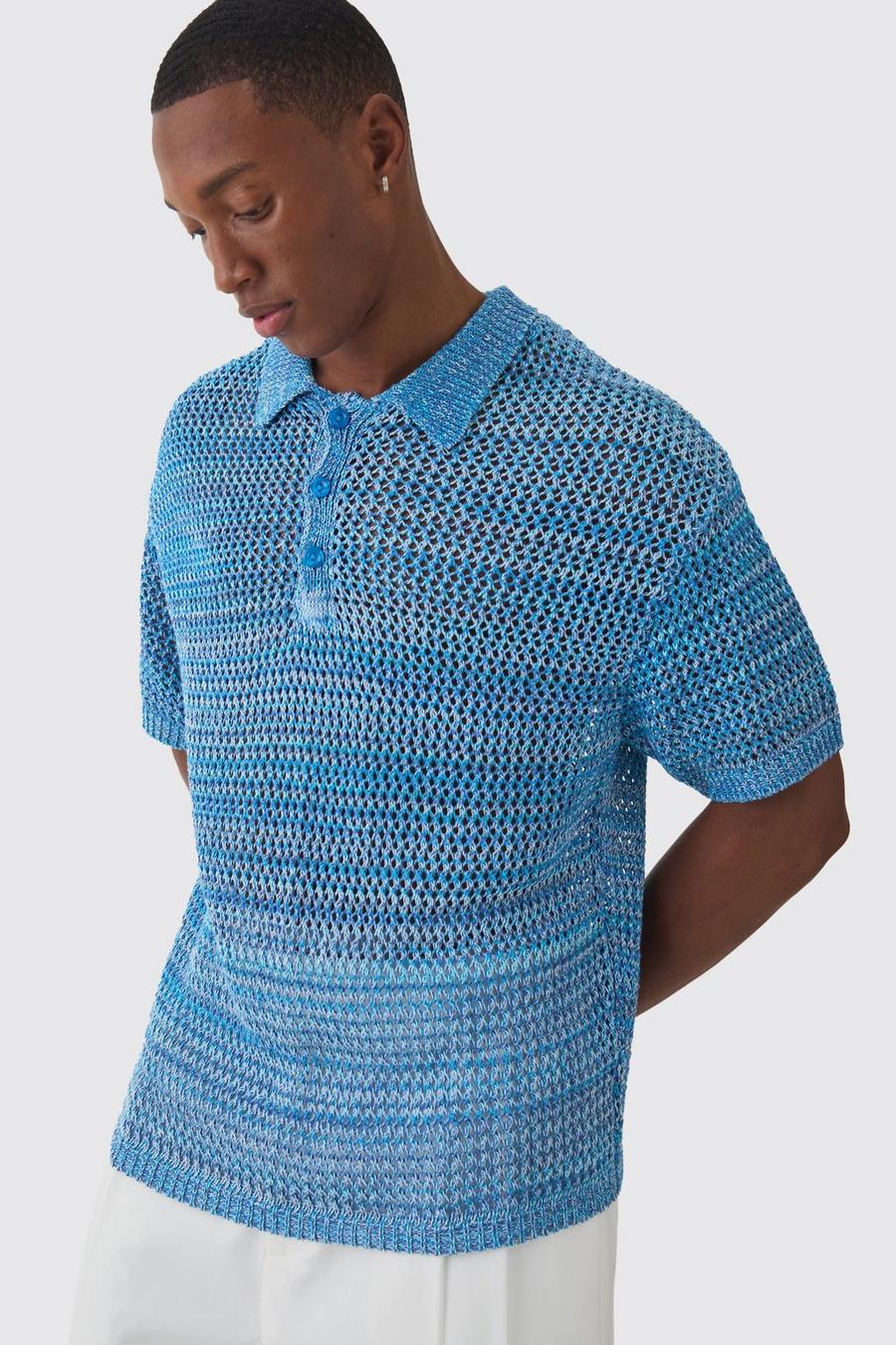 Kastiges Oversize Poloshirt mit Farbverlauf, Light blue