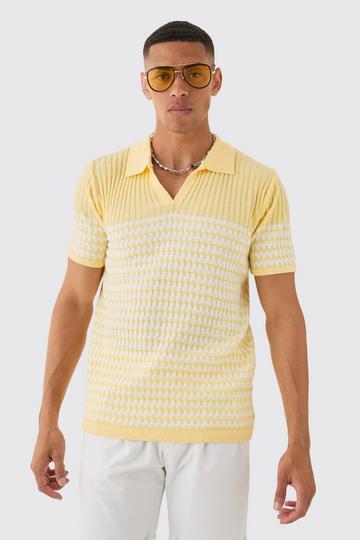 Gestreepte Gebreide Regular Fit Polo Met V-Hals yellow