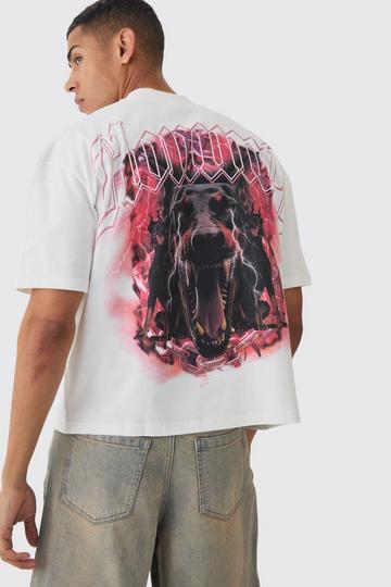 Oversized Boxy Extended Neck Homme Dog Graphic T-shirt white