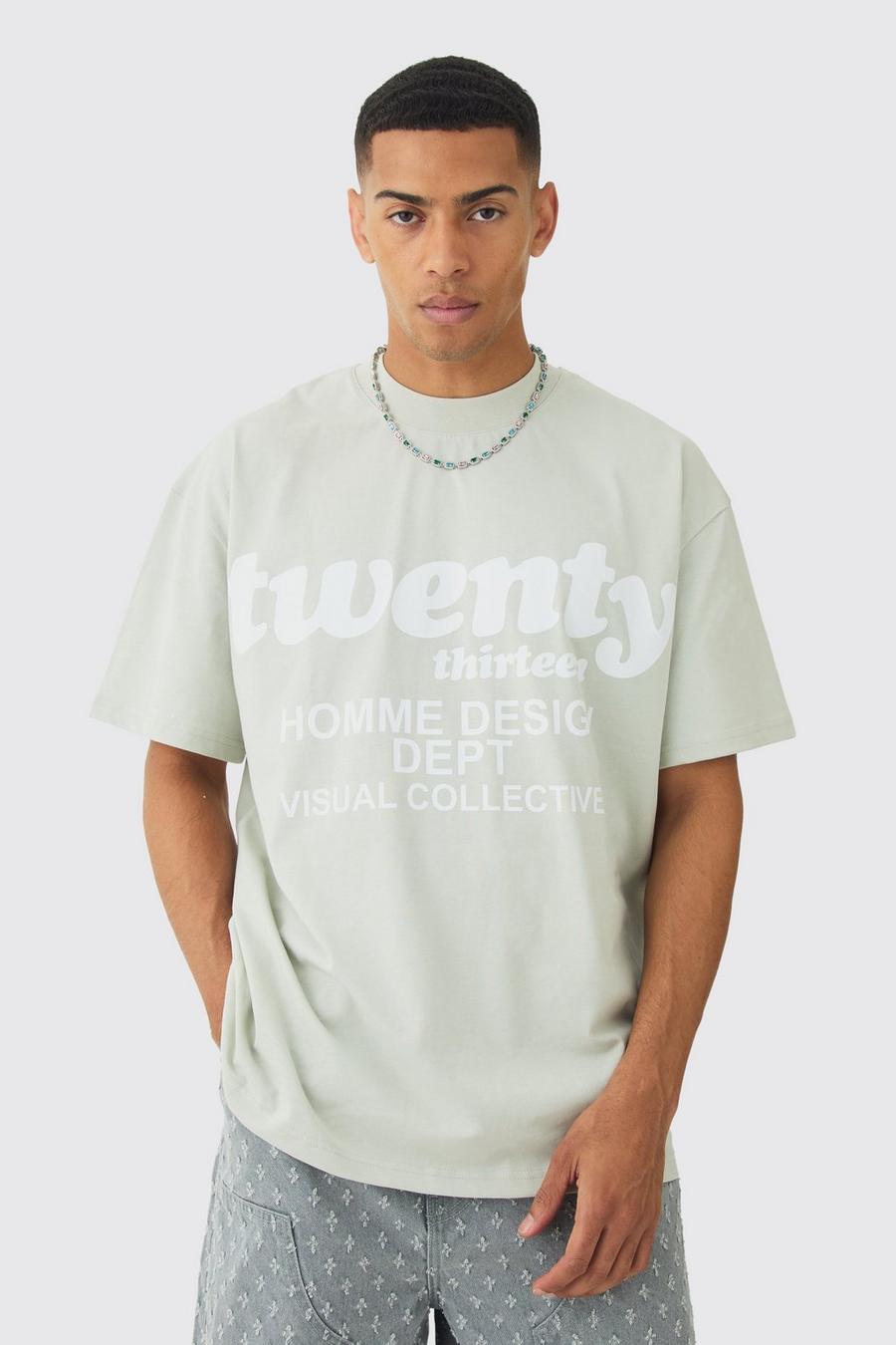 Khaki Oversized Extended Neck Twenty Graphic T-shirt