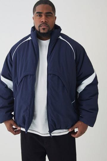 Navy Plus Faux Layer Funnel Neck Parka Jacket In Navy