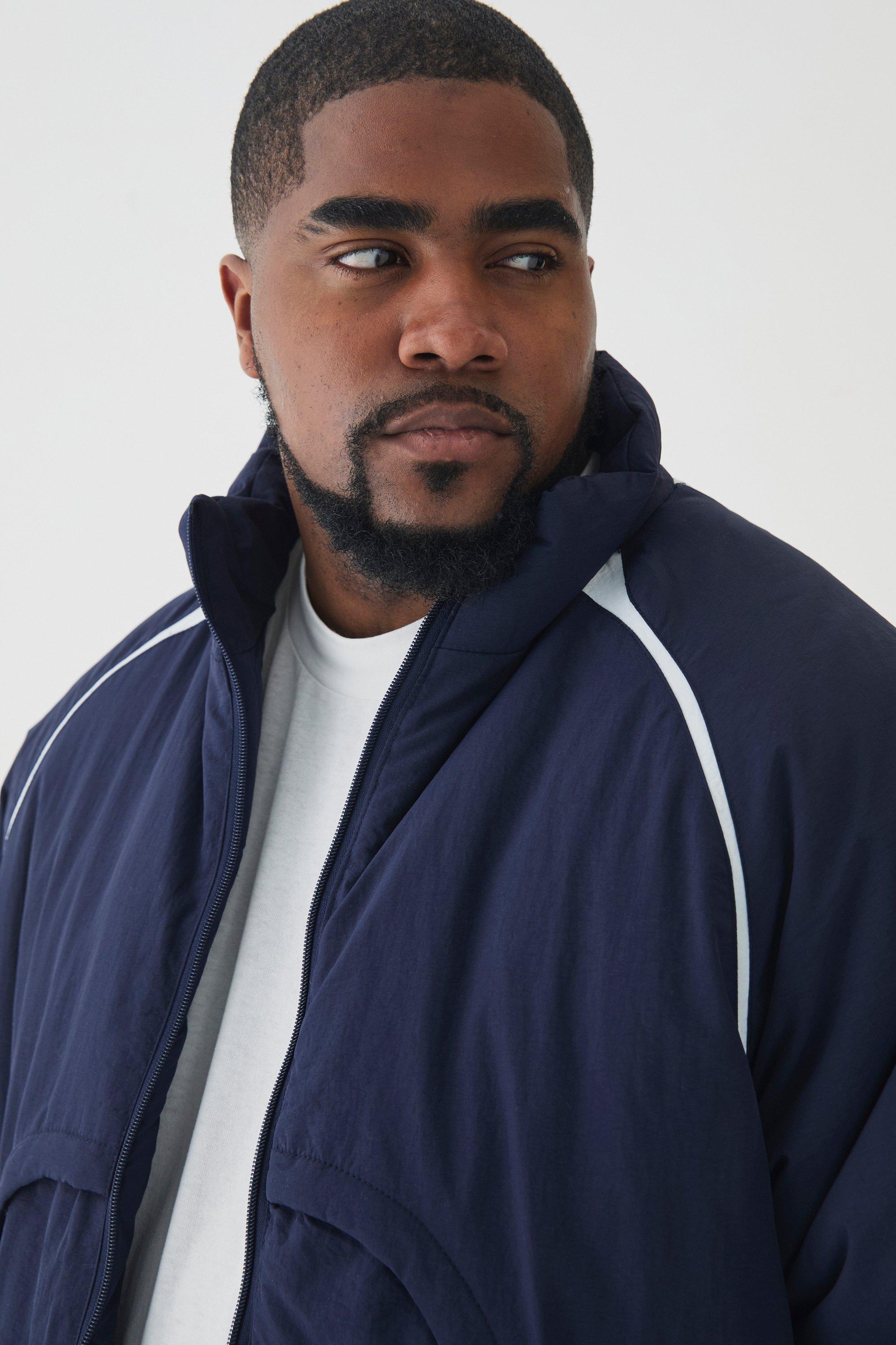 Plus Faux Layer Funnel Neck Parka Jacket In Navy