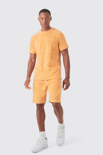 Orange Slim Fit Toweling Piping T-Shirt & Short Set