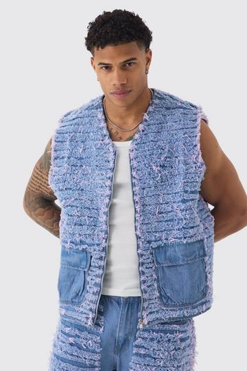 All Over Distressed Denim Utility Vest In Lilac lilac