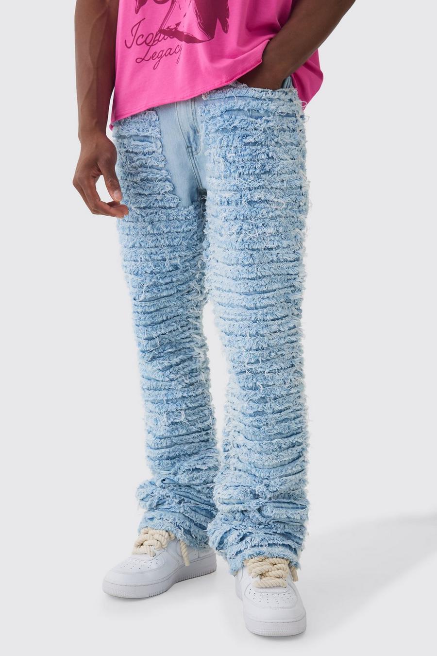 Slim Rigid Flare All Over Distressed Jeans In Light Blue image number 1