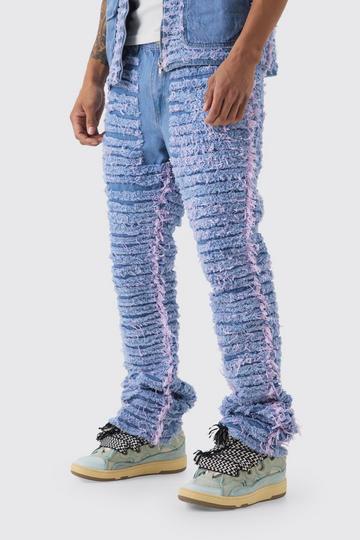 Purple Slim Rigid Flare All Over Distressed Jeans In Lilac