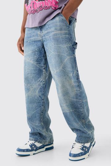 Baggy Rigid Carpenter Crinkle Denim Jeans In Antique Blue antique blue