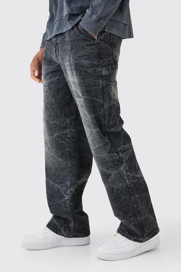 Baggy Rigid Carpenter Crinkle Denim Jeans In Washed Black washed black