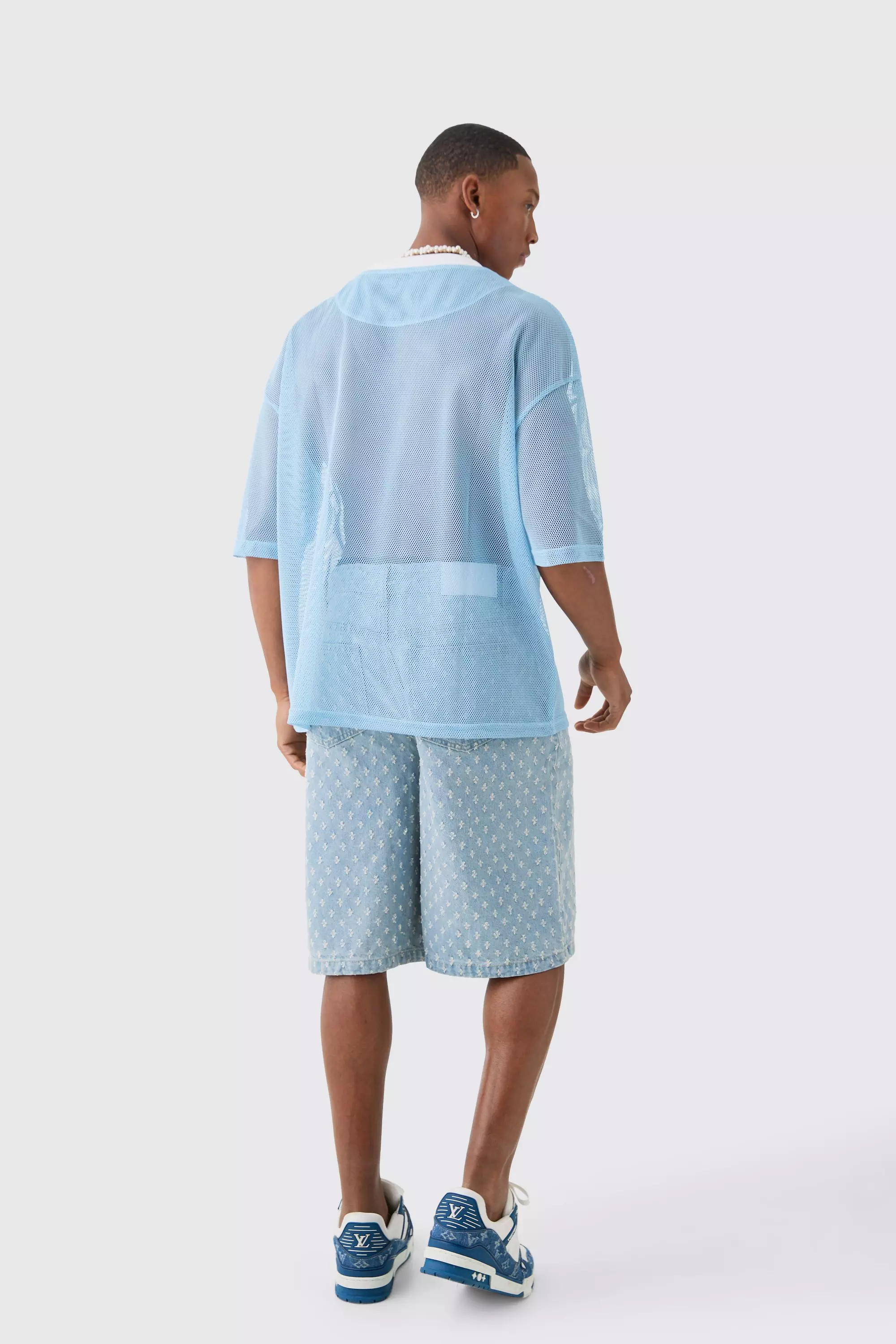 Relaxed Rigid All Over Distressed Carpenter Denim Jorts In Light Blue alternative image