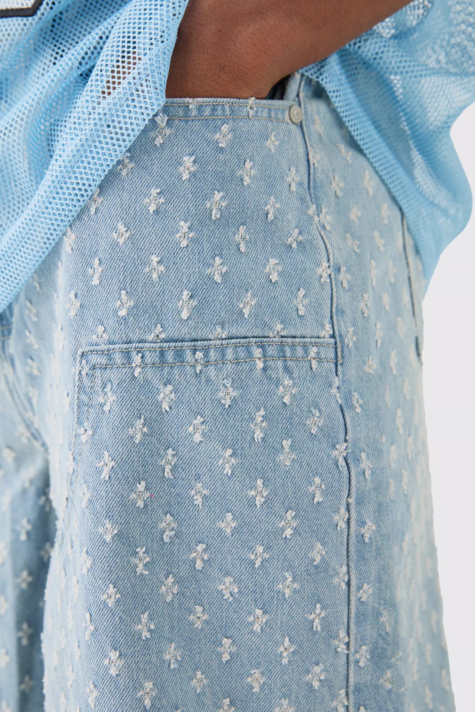 Relaxed Rigid All Over Distressed Carpenter Denim Jorts In Light Blue alternative image