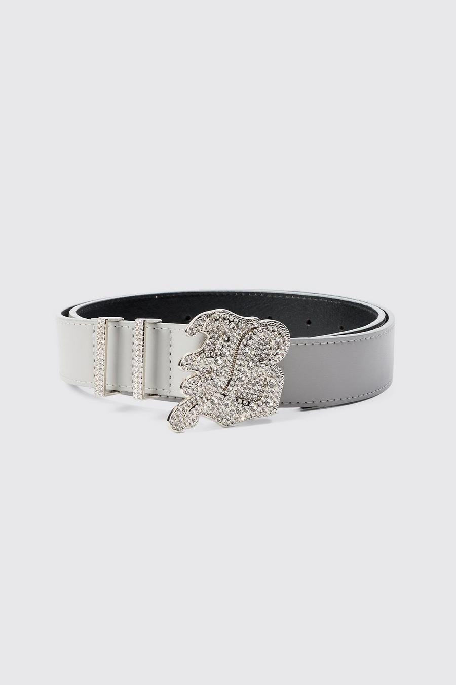 Faux Leather Belt With B Branded Buckle In Grey