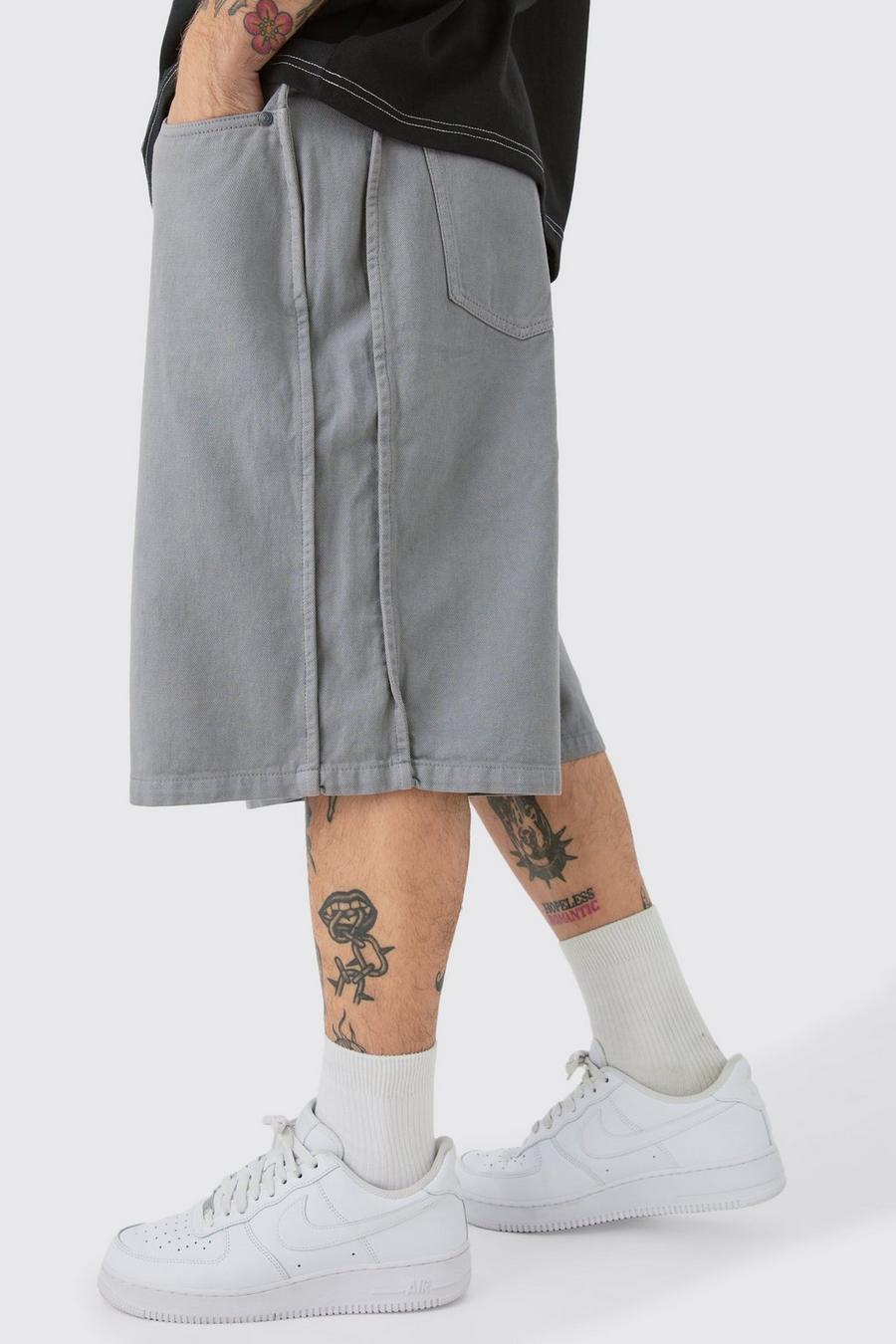 Grey Fixed Waist Side Pintuck Parachute Shorts image number 1