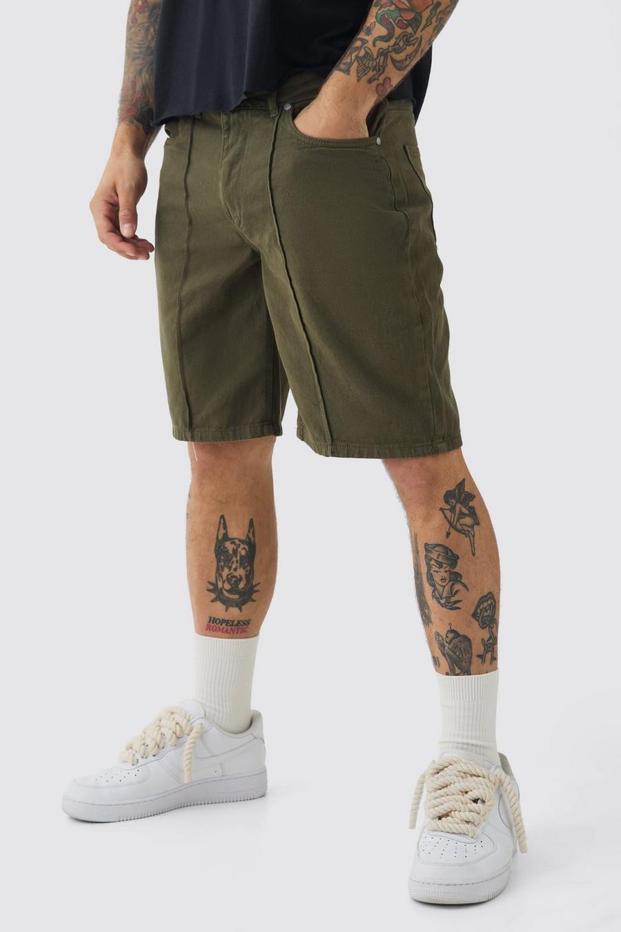 Khaki Fixed Waist Relaxed Pintuck Shorts image number 1