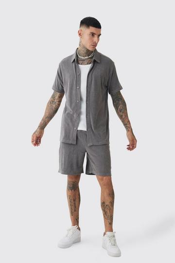 Grey Tall Towelling Shirt & Short Set in Grey