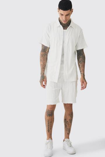 White Tall Man Embossed Toweling Shirt & Short Set White