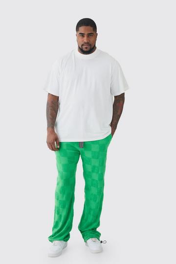 Tall Geruite Badstoffen Broek Met Reliëf En T-Shirt Set Groen green