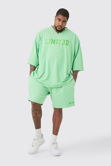 Plus Embroidered Limited Football T-shirt & Short Set green