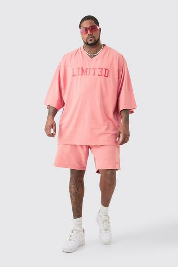 Plus Embroidered Limited Football T-shirt & Short Set pink