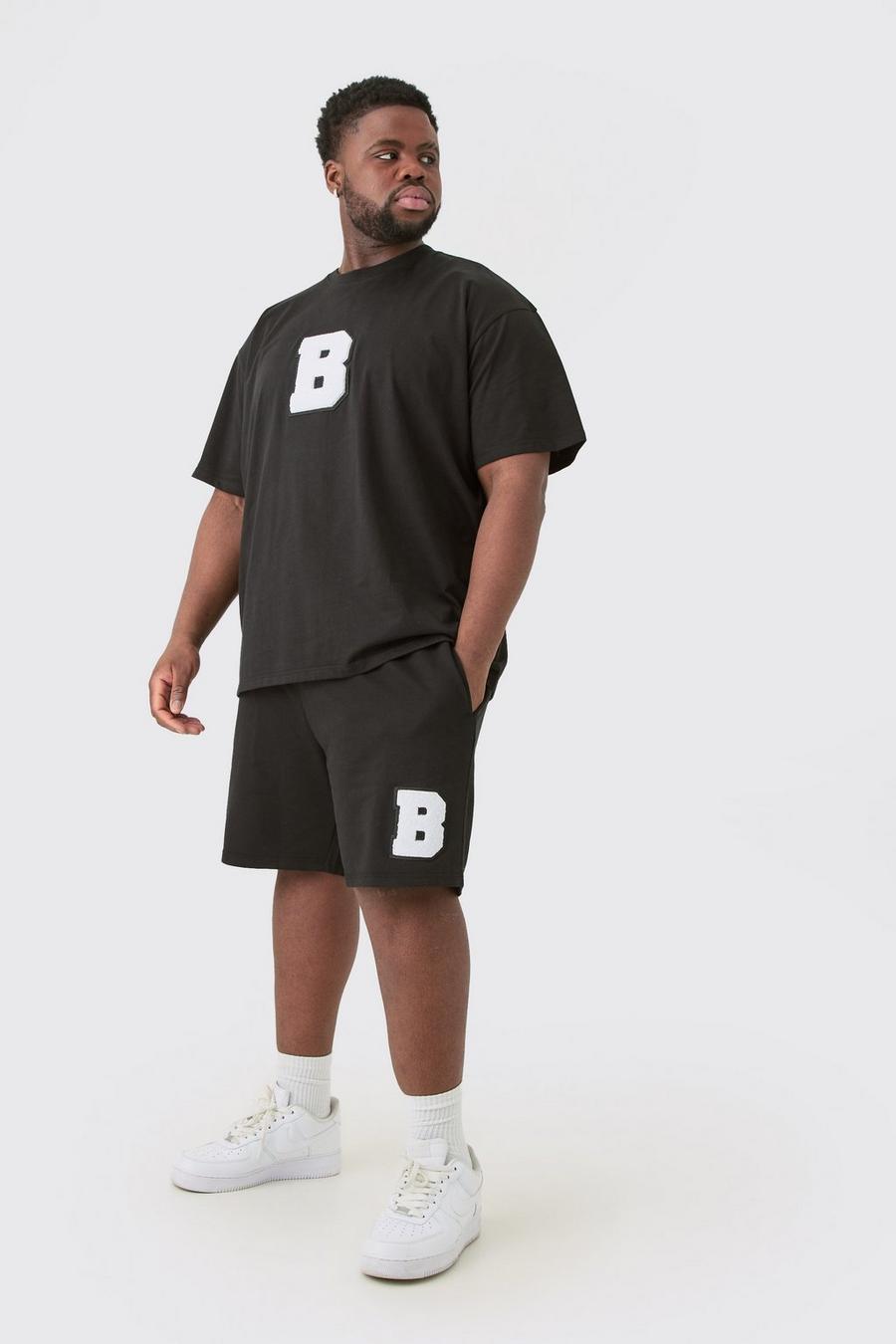 Black Plus Oversized Extended Neck Applique T-shirt & Short Set