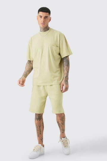 Tall - Ensemble oversize avec t-shirt à col montant et short cargo light khaki