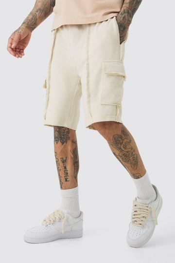 Tall Loose Fit Raw Interlock Seam Cargo Jersey Short stone