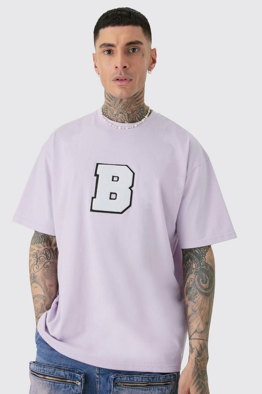 Lilac Tall Oversized Extended Neck Applique T-shirt