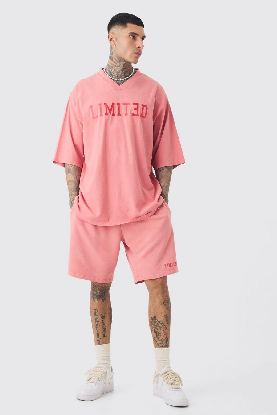 Pink Tall Embroidery Limited Varsity T-shirt & Short Set
