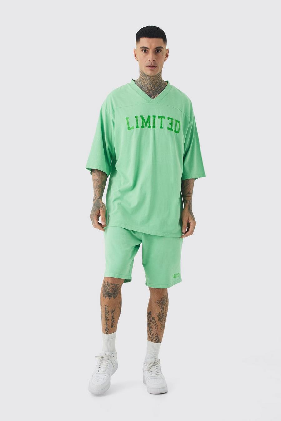 Green Tall Embroidery Limited Football T-shirt & Short Set