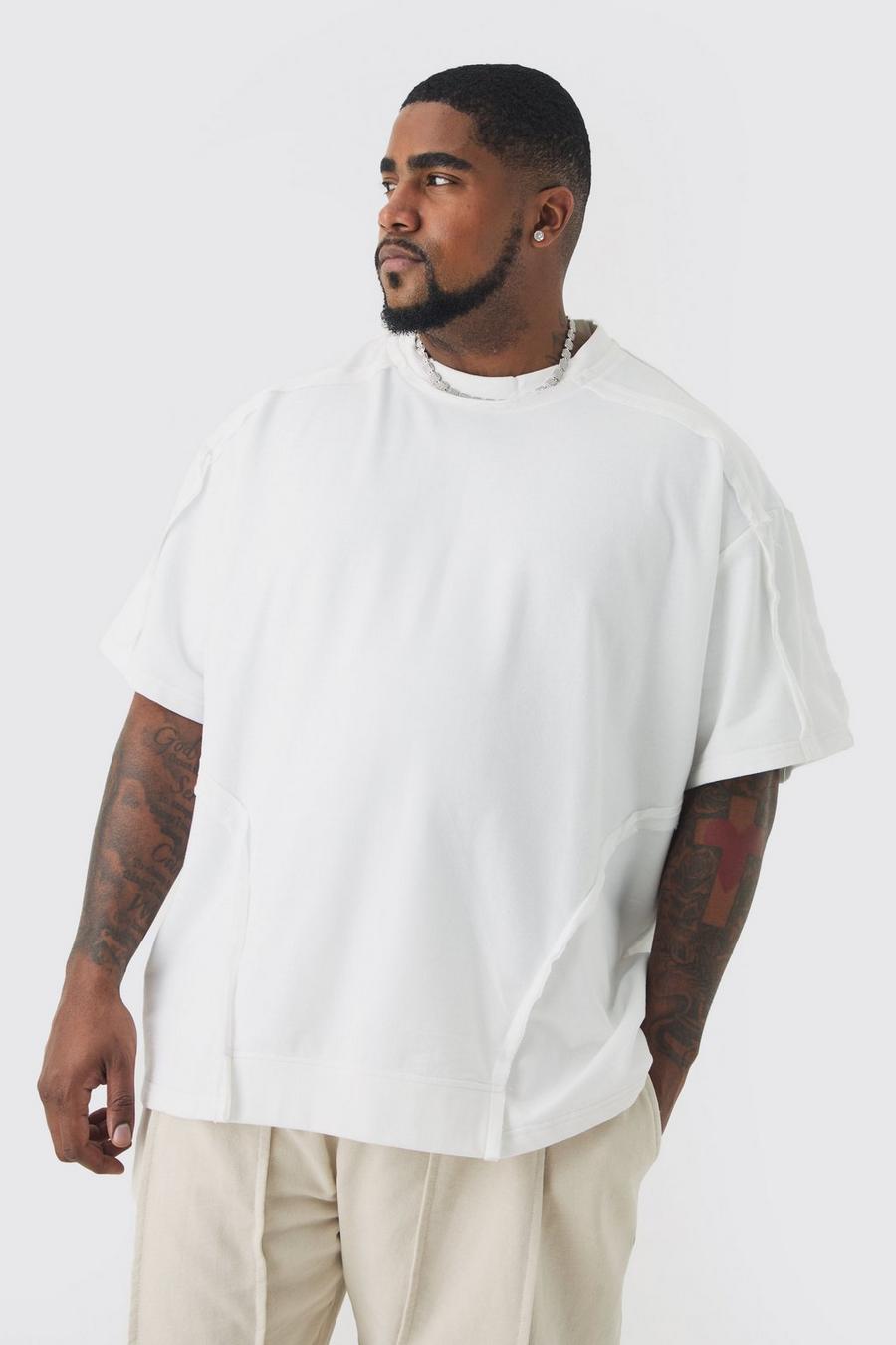 White Plus Oversized Extended Neck Distressed Seam T-shirt image number 1