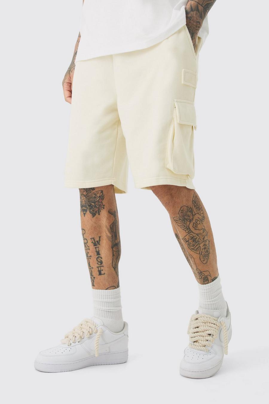Tall Jersey Relaxed Cargo Short In Ecru image number 1