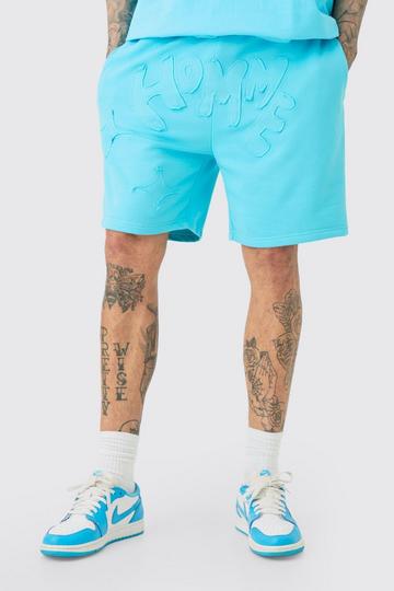 Tall Distressed Homme Applique Loose Short In Blue blue