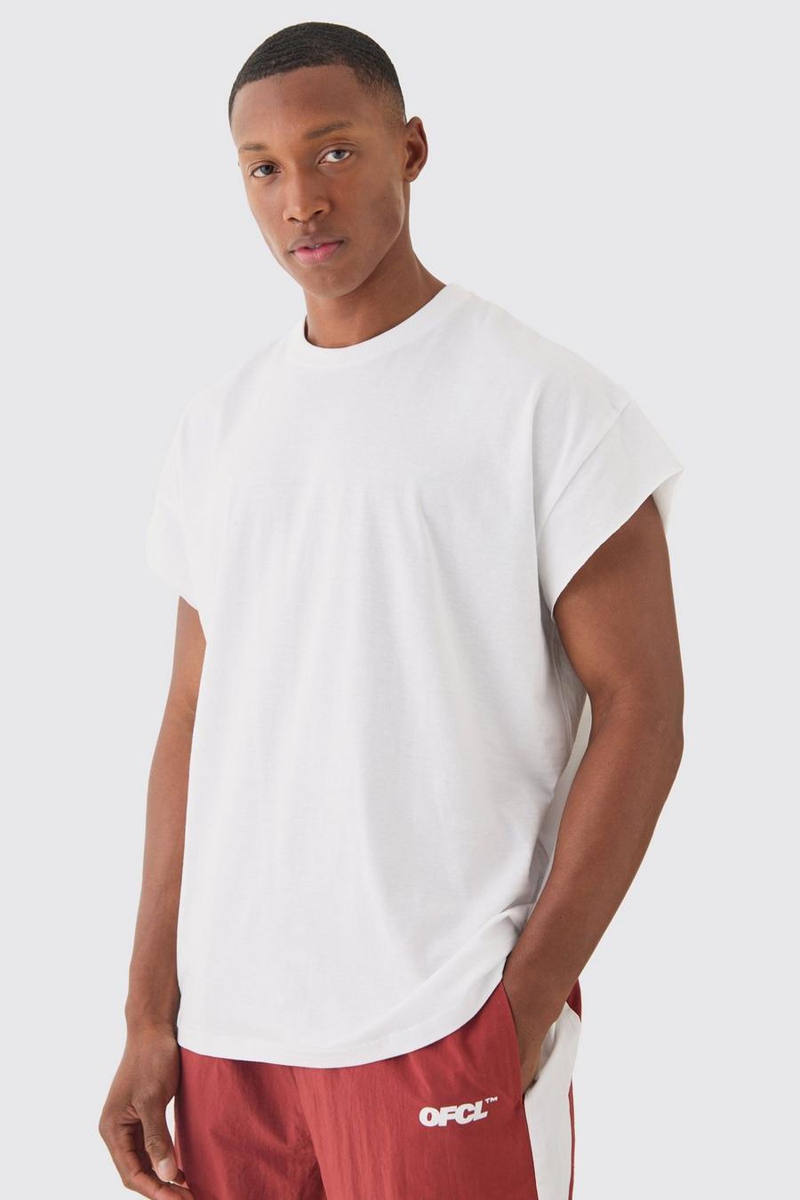 White Oversize t-shirt med cut off ärmar image number 1