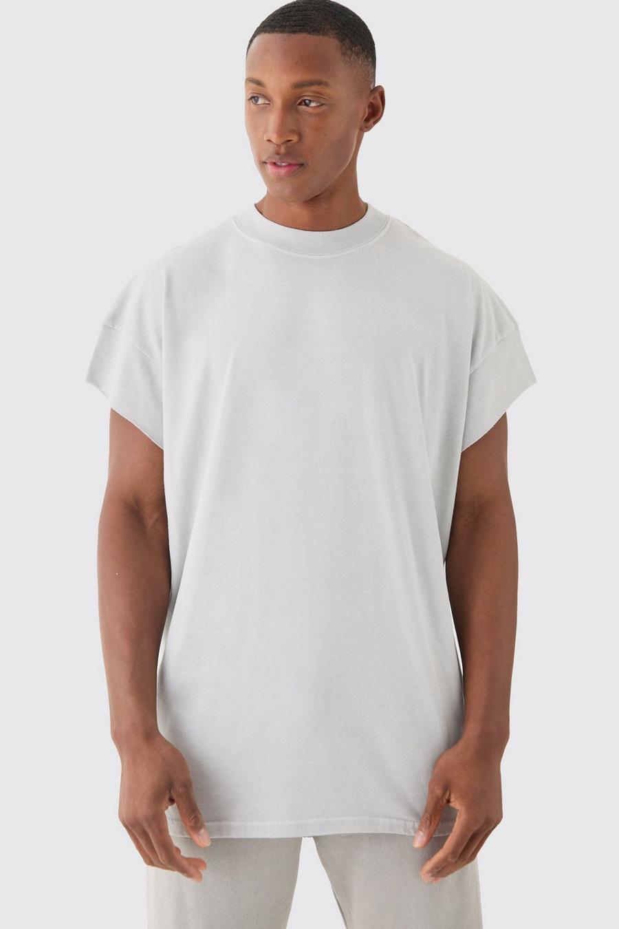 Light grey Oversized Wash Cropped Sleeves T-shirt
